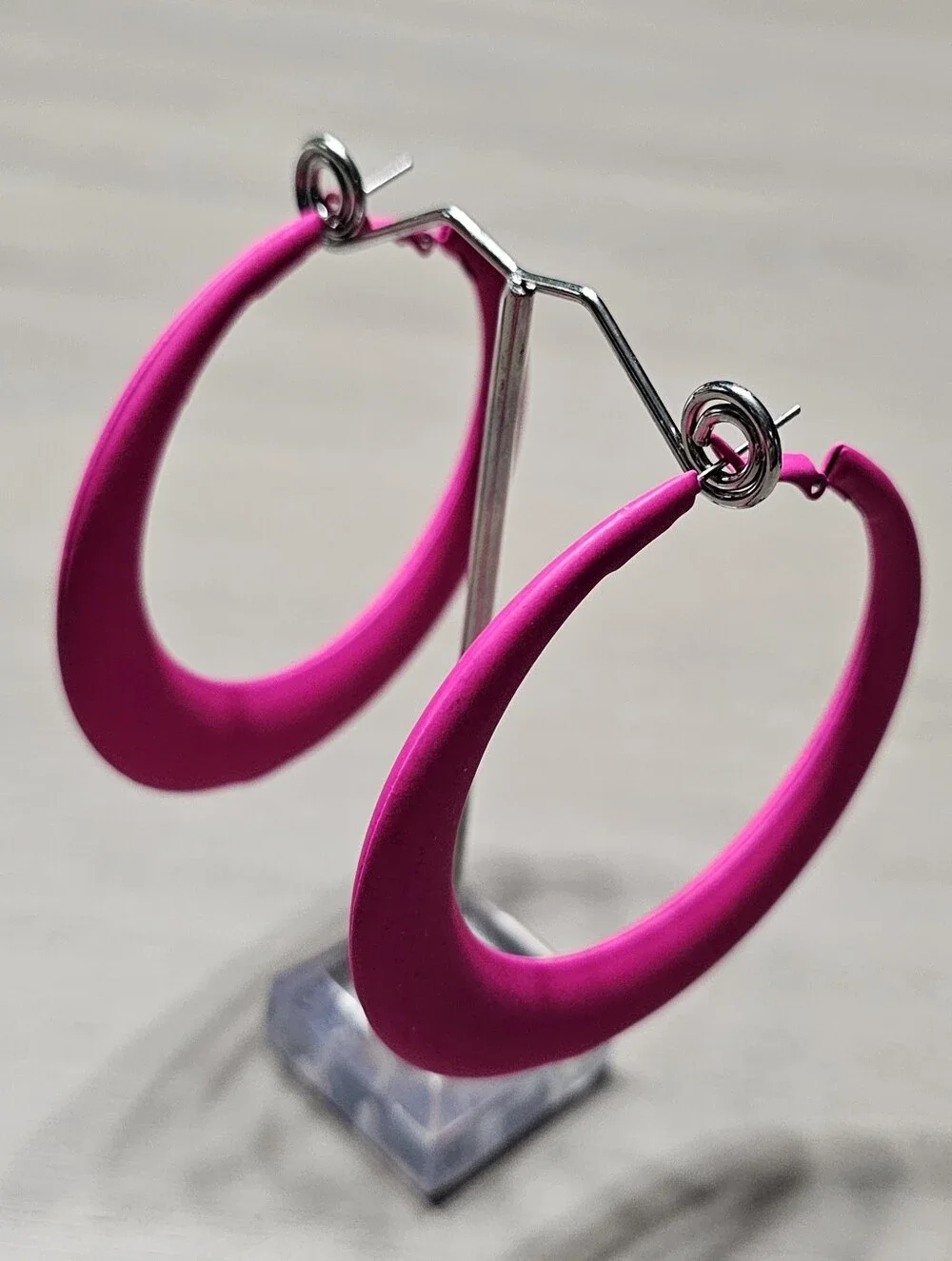 Modern Retro Style Matte Fuchsia Pink Oversized Hoop Earrings